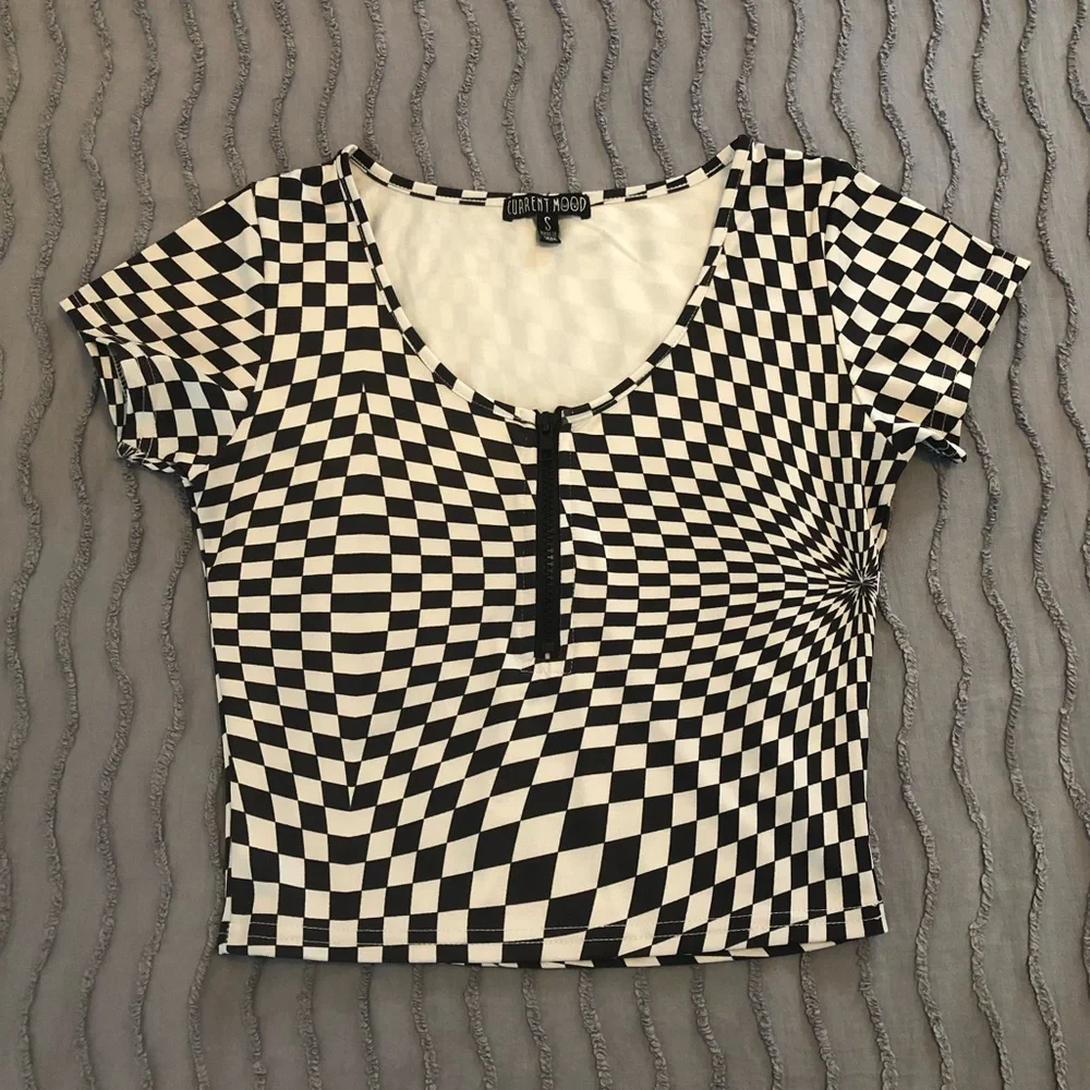 Dolls Kill “Reality Check” Warped Checkered Crop Top - S - Picture 1 of 6